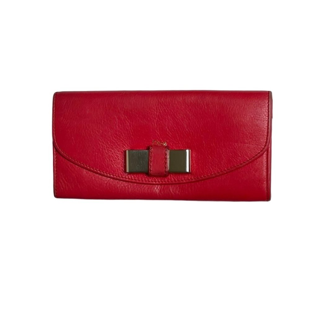 Chloe | Red Leather Gold Bow Lily Long Wallet